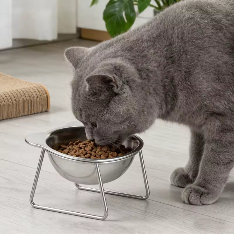 Tilted Stainless Steel Cat Bowl with Metal Stand