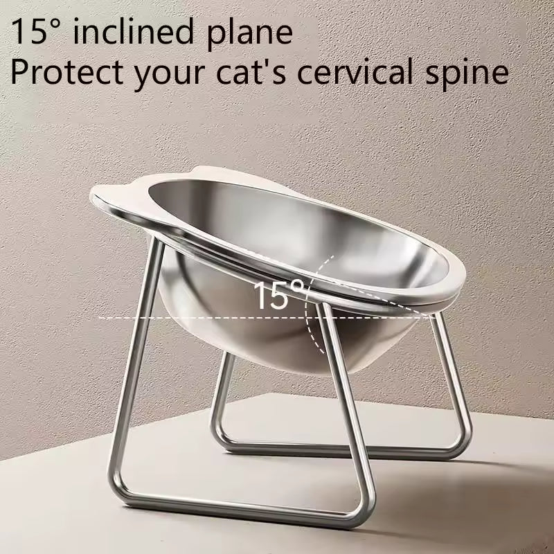 Tilted Stainless Steel Cat Bowl with Metal Stand